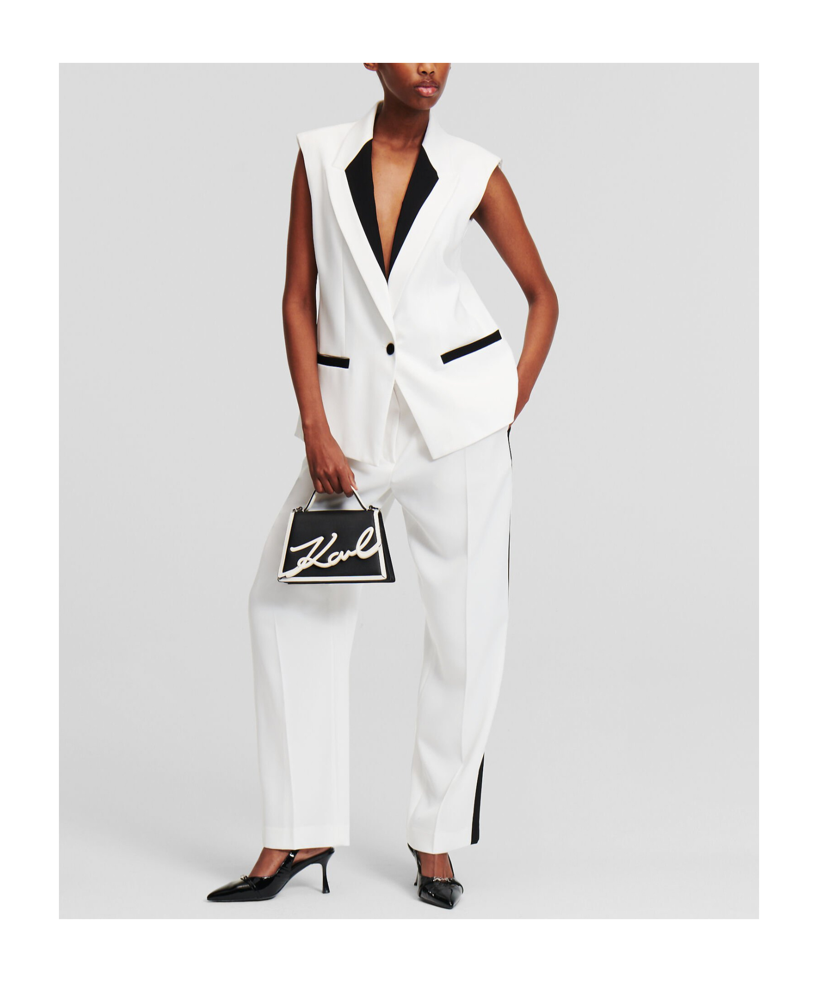 Karl Lagerfeld Panelled Tailored Trousers In White
