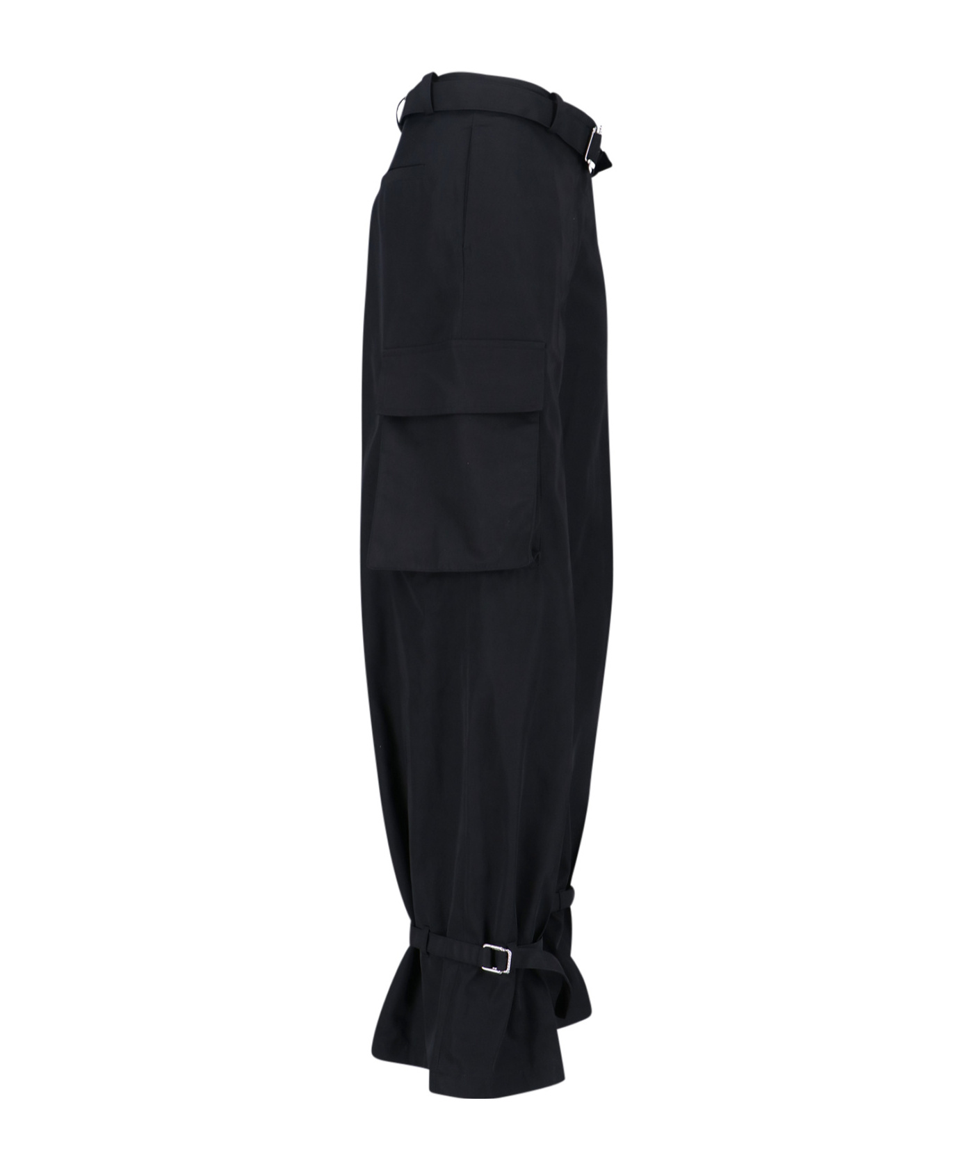 Attico Nylon Trousers Adjustable Cuffs Cargo Pockets In Black