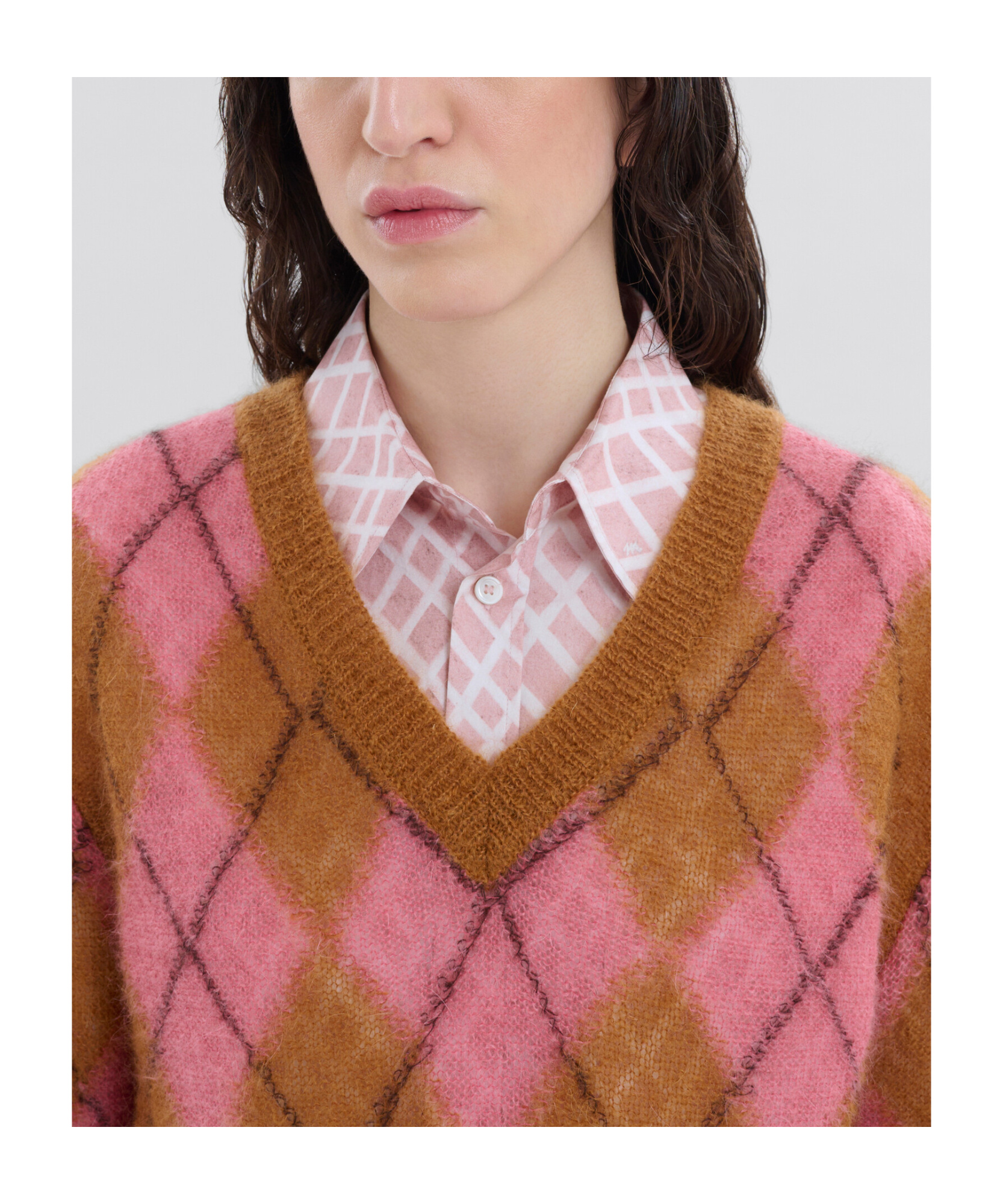 Marni Fringed Argyle Jacquard-knit Mohair-blend Sweater In Pink