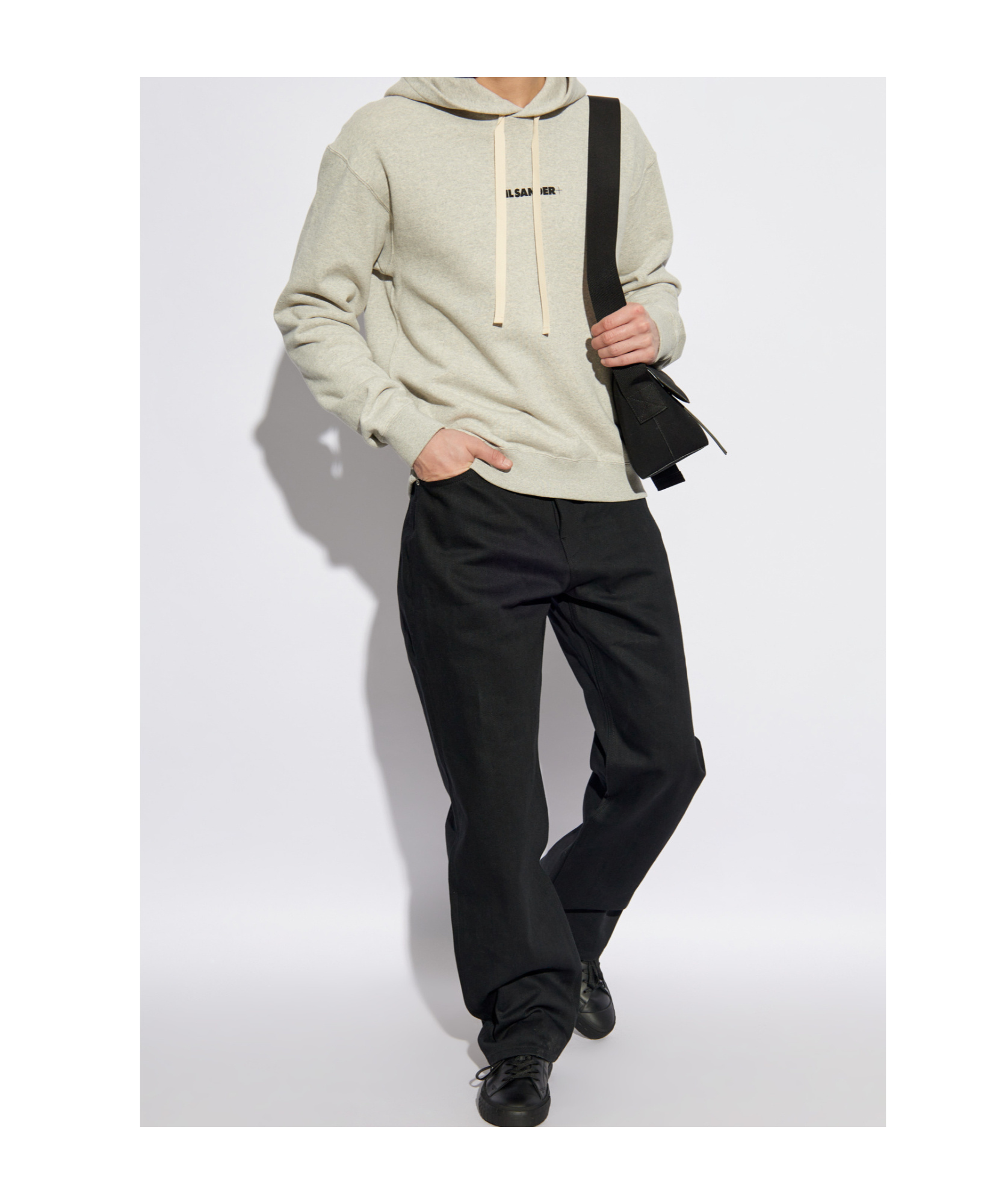 Jil Sander Light Grey Hoodie Sweatshirt With Drawstring In White