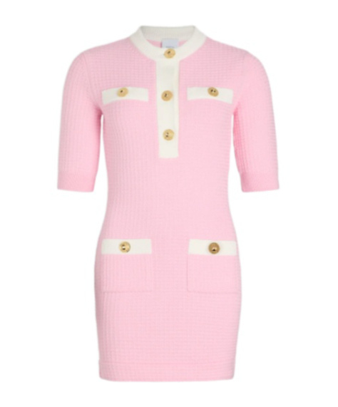 Patou Ribbed Texture Knee Length Dress With Gold-tone Buttons In Pink