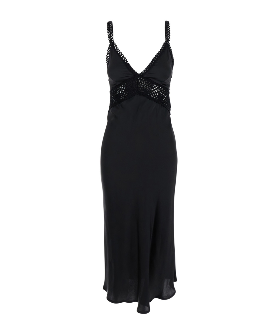 Semicouture Semi Couture Jacinta Satin Dress With Crochet Detailing In Black