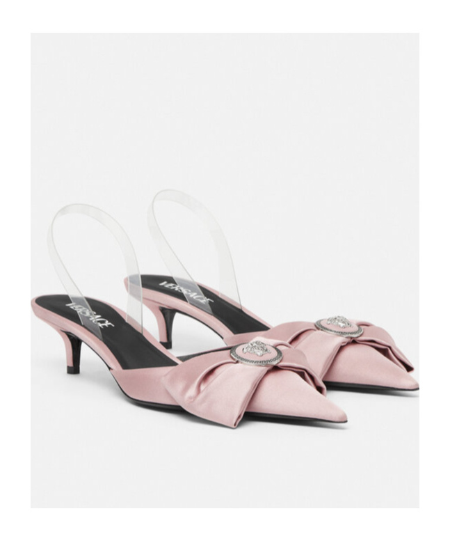 Versace Pink Alia Slingback 45 Mm Heels In Nude