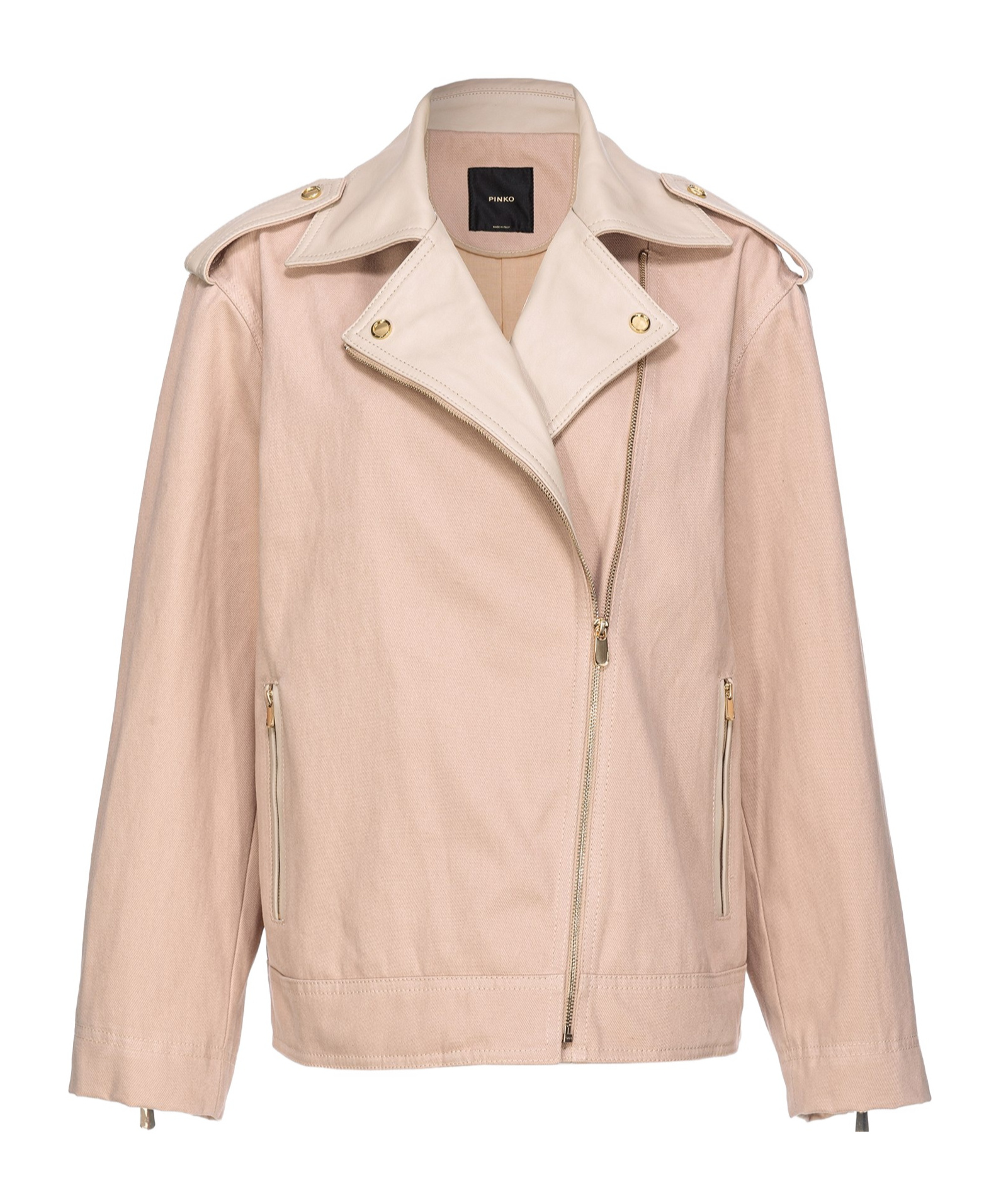 Pinko Leather-trim Cotton Biker Jacket In Nude