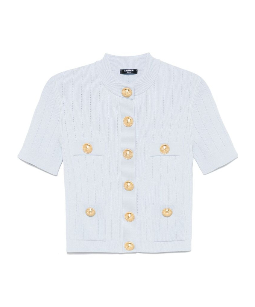 Shop Balmain 4-pocket Knitted Cardigan In White
