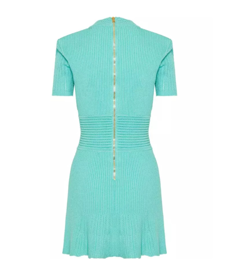 Balmain Knit Mini Dress With Button Details In Green