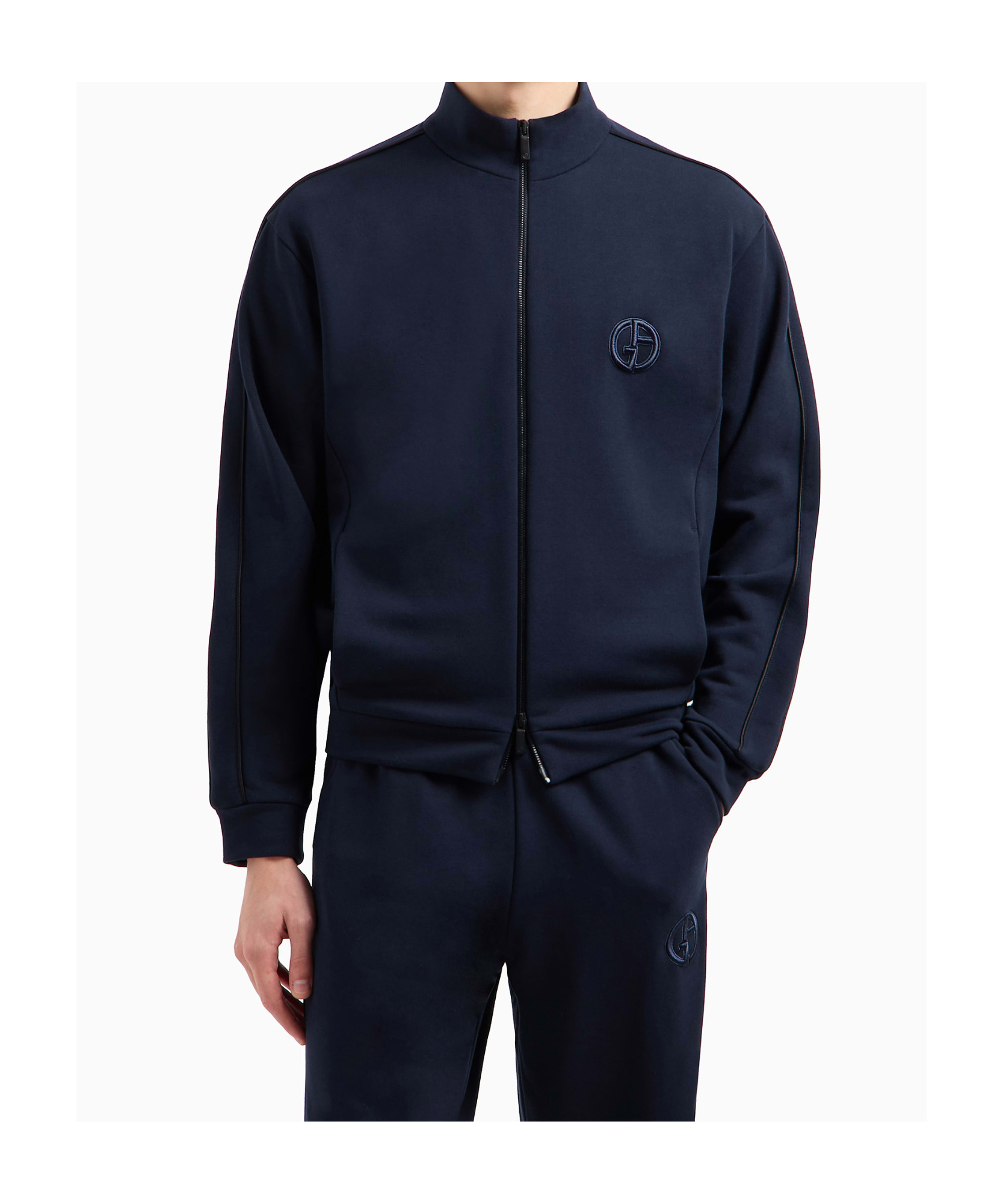 Giorgio Armani Long-sleeved Zipper Sweatshirt In Black