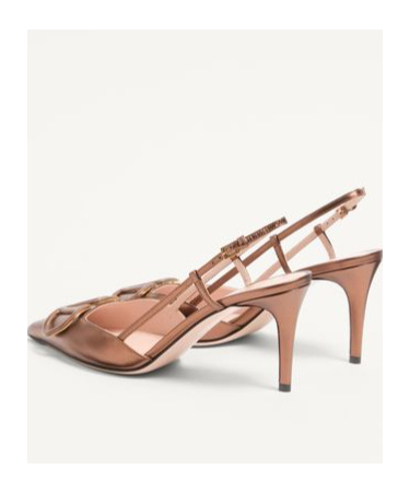 Valentino Garavani Vlogo Signature Slingback Pump In Laminated Nappa Leather 80mm Woman Bronze 42 In Brown