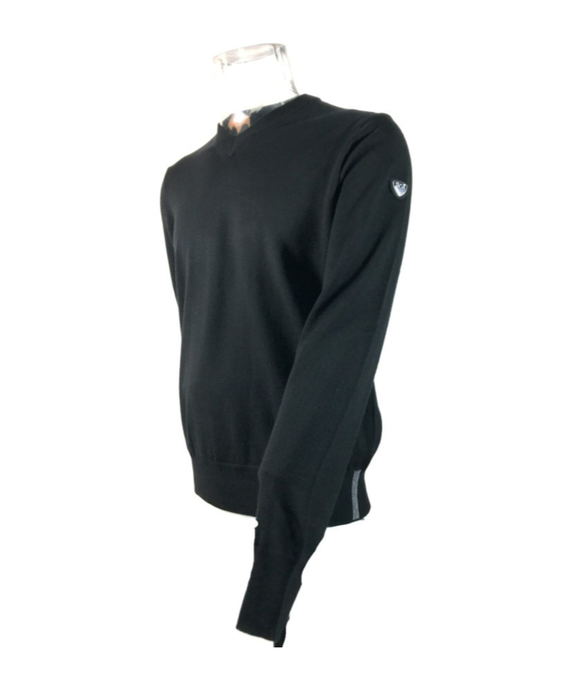 Ea7 Small V-neck Long-sleeved Sweater In Black