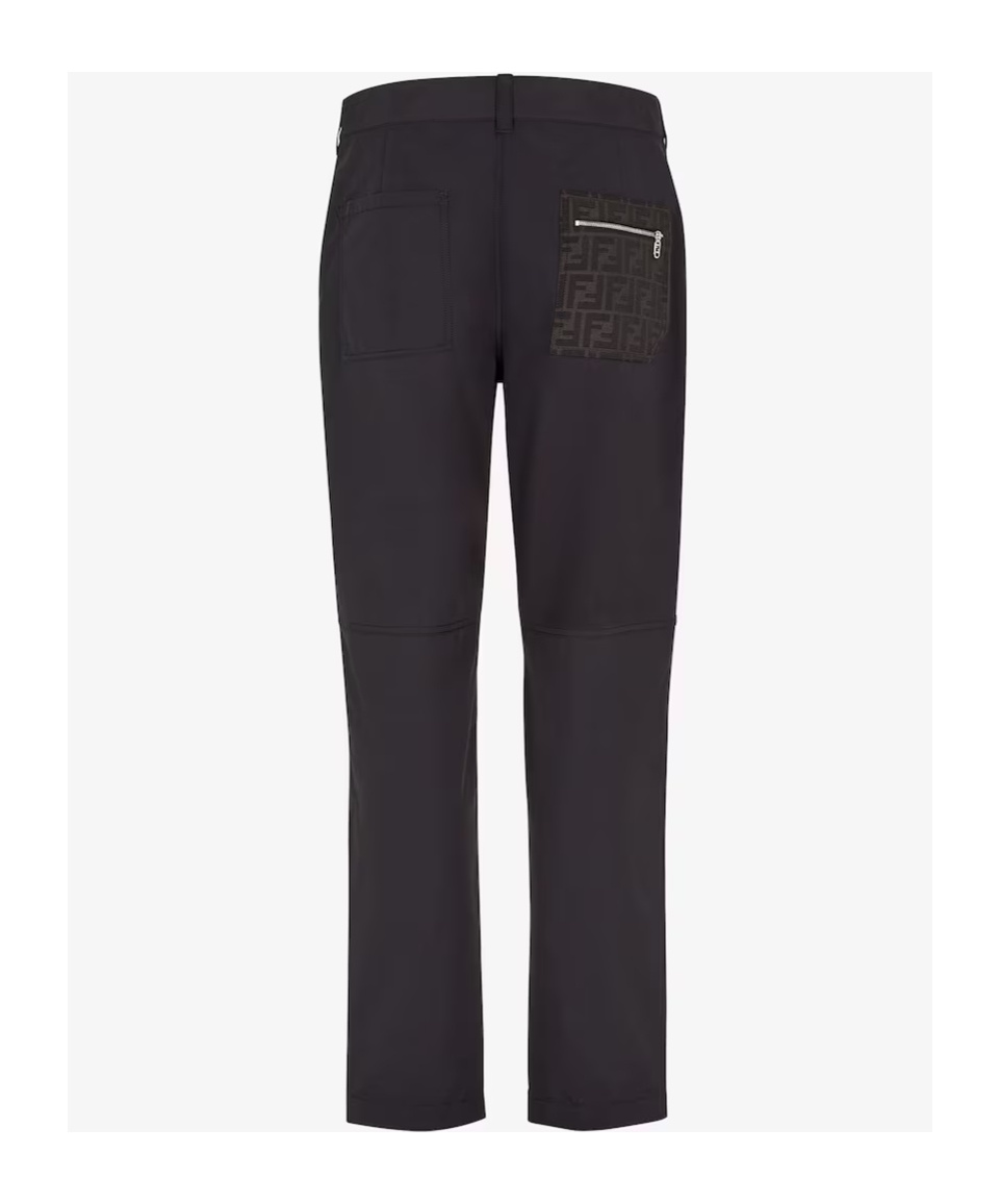 Fendi Zucca-panelled Straight-legged Trousers In Black