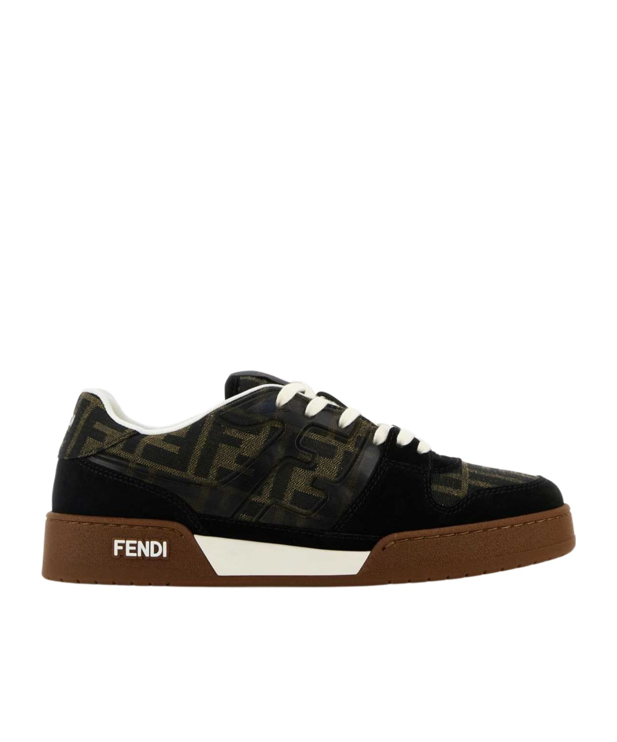 Fendi Match Suede Sneakers With Jacquard Ff Fabric Inserts In Black