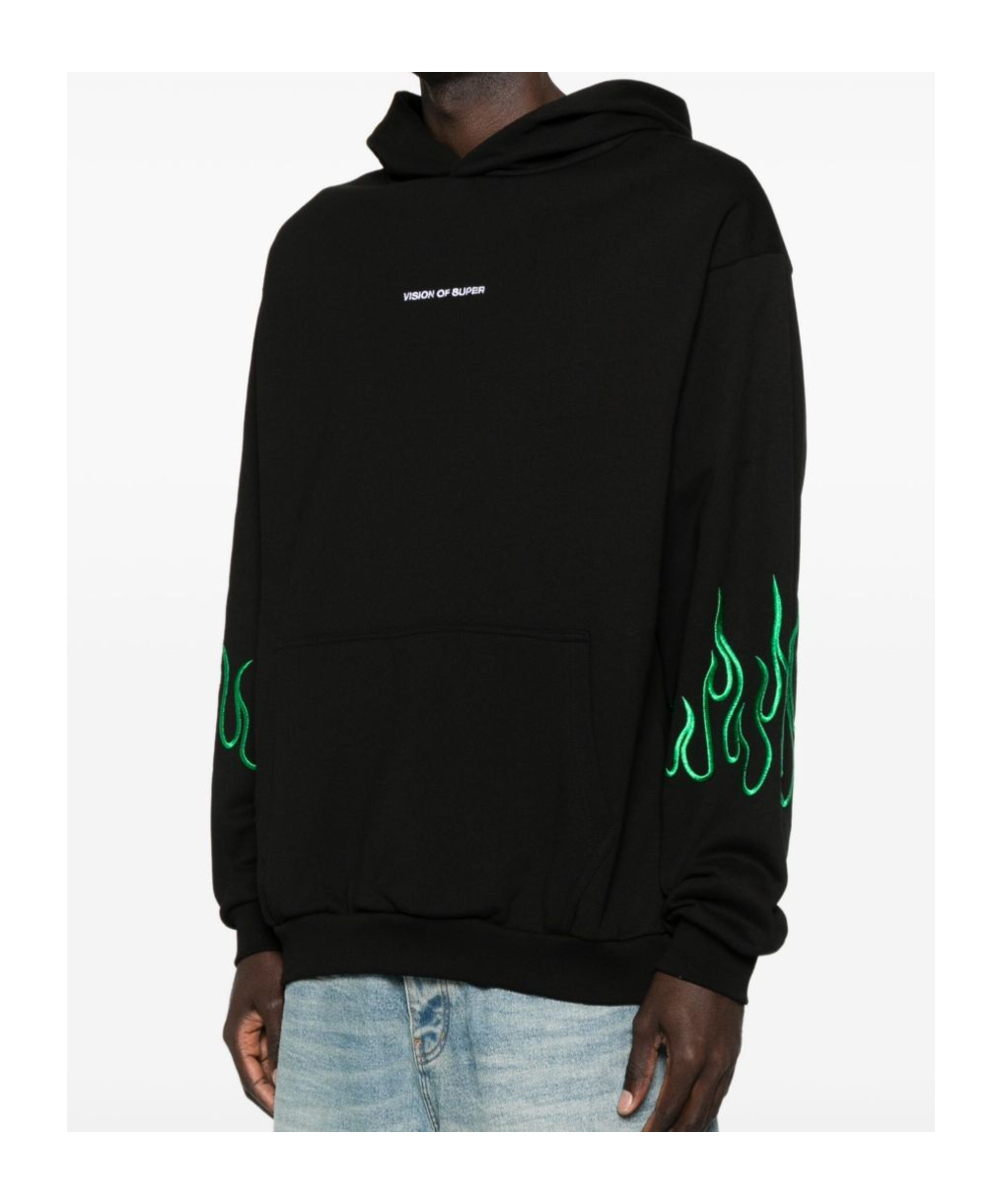 Vision Of Super Relaxed Fit Black Sweatshirt With Flame Embroidery In Black