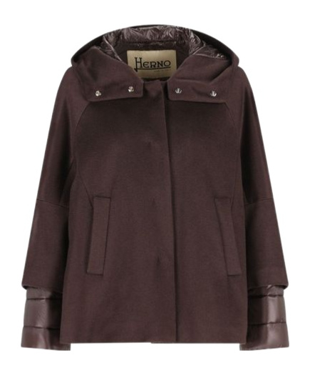 Herno Women Hood In Pure Cashmere And Ultralight Nylon In Brown
