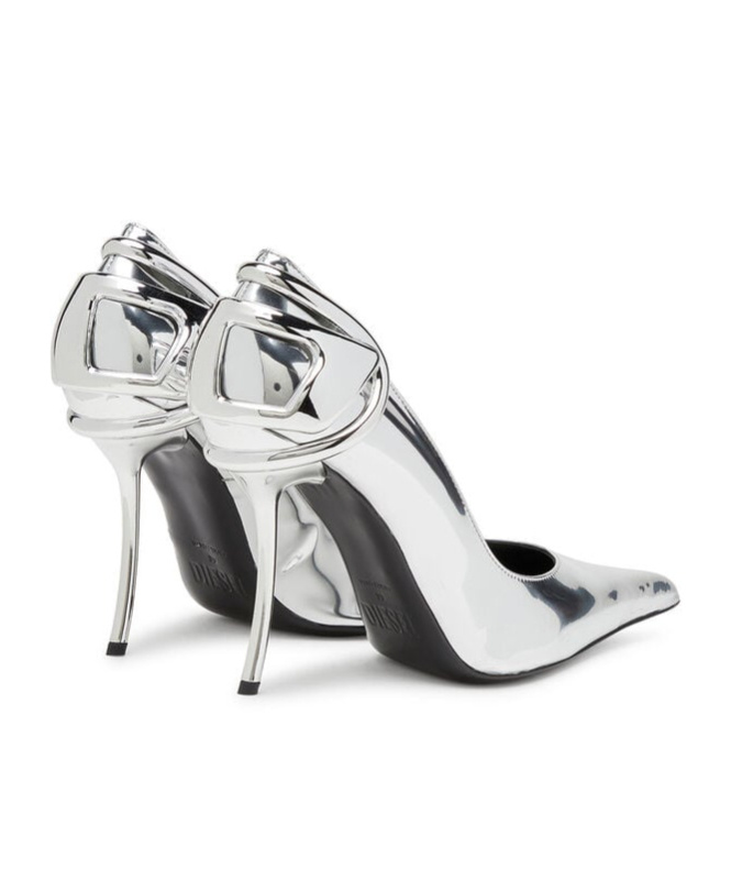 Diesel D-ten & Half-metallic Pumps With Curved Heel In White