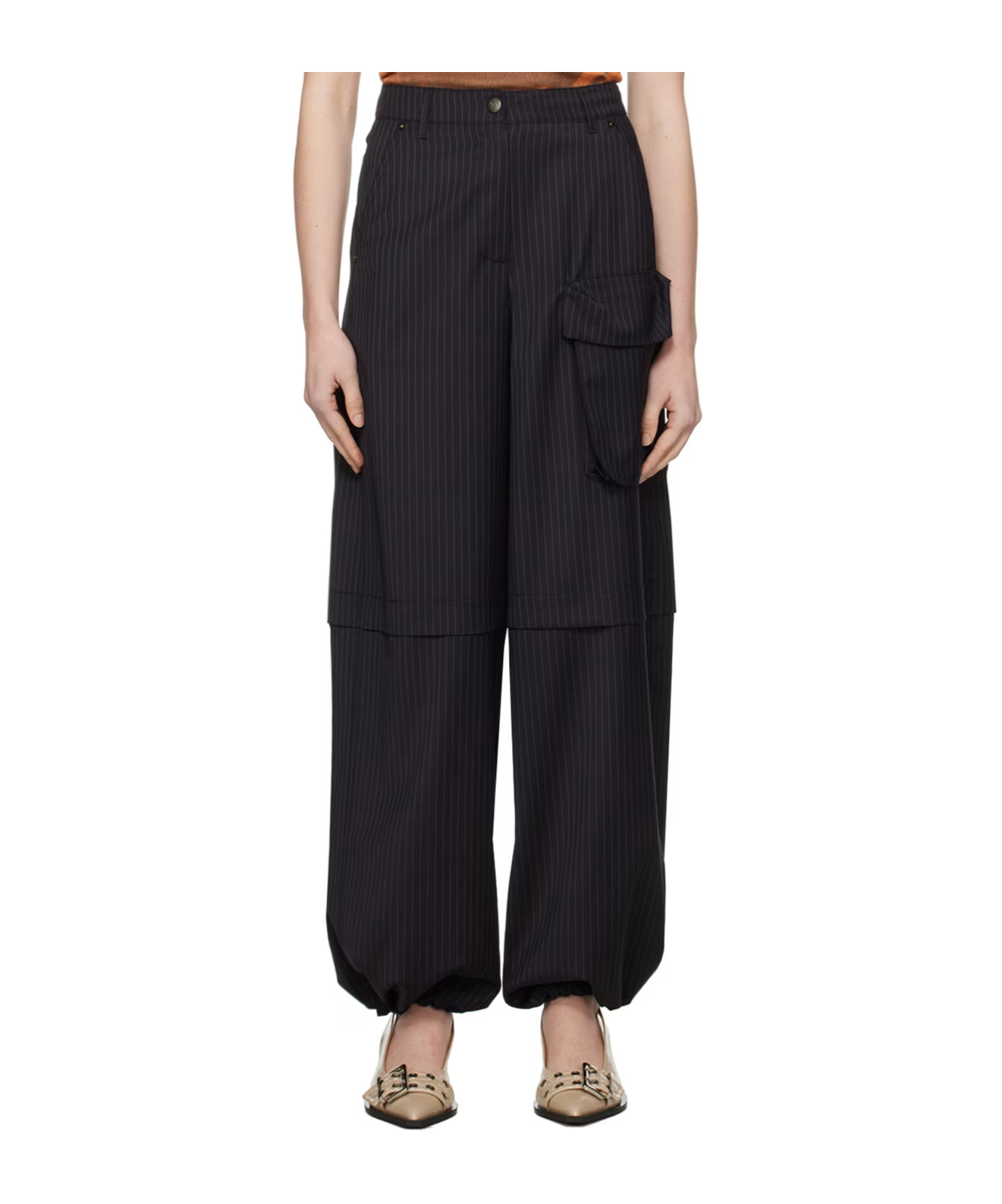 Open Yy Pinstripe Trousers In Blue