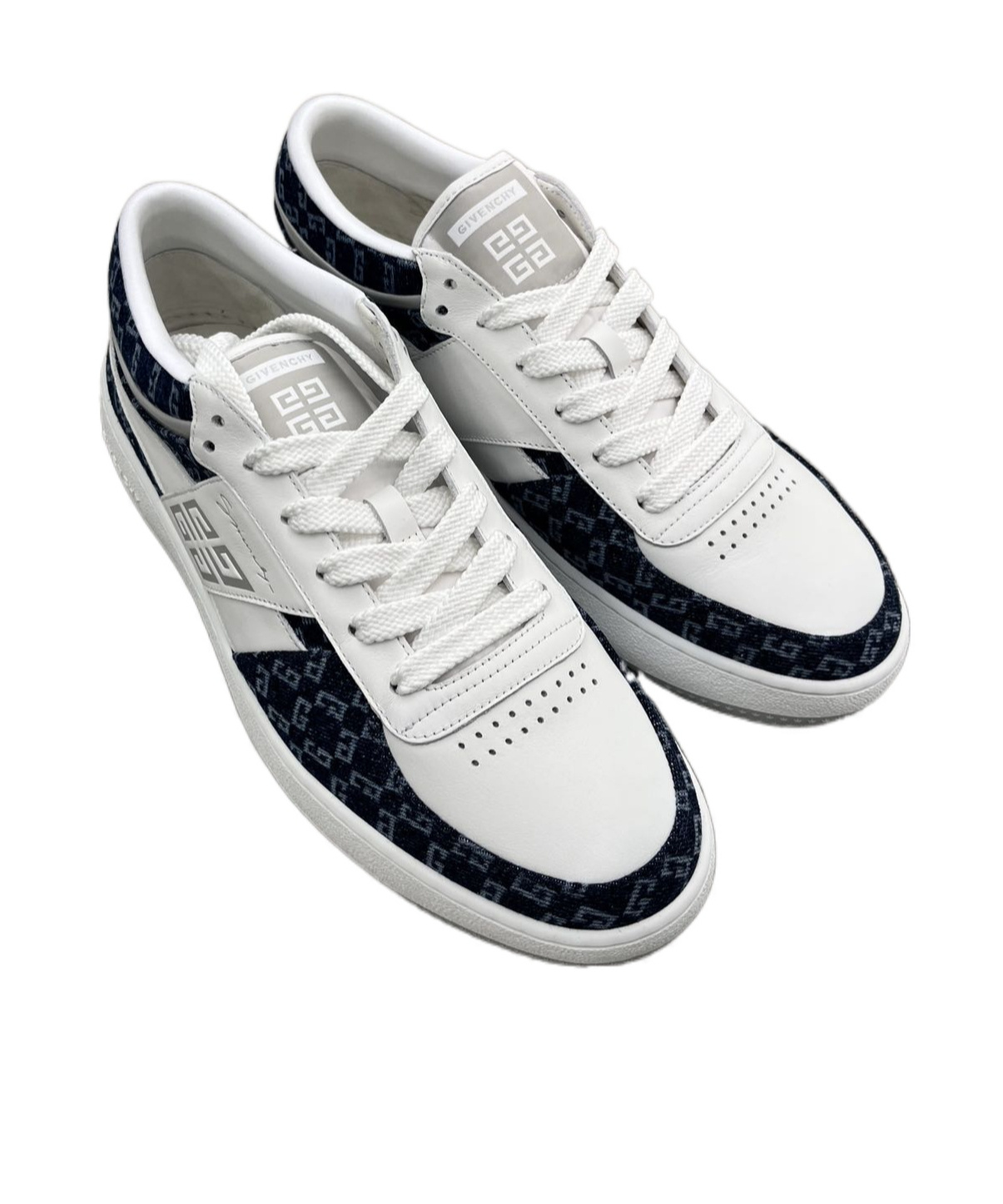 Givenchy G Move Sneakers In Mixed Leathers And Denim Monogram 72 In White