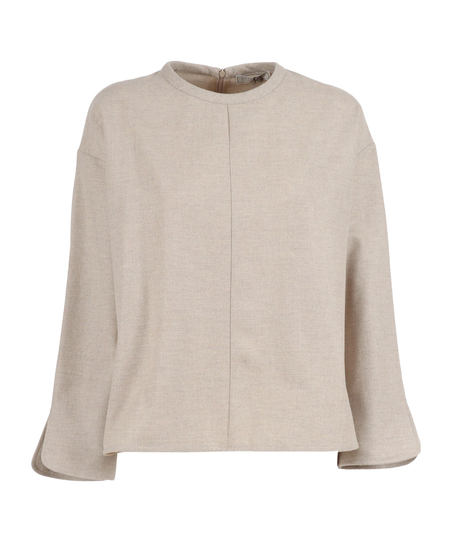 Antonelli Boxy Cropped Top With Three-quarter Flared Sleeves And Central Seam Detail In Neutral