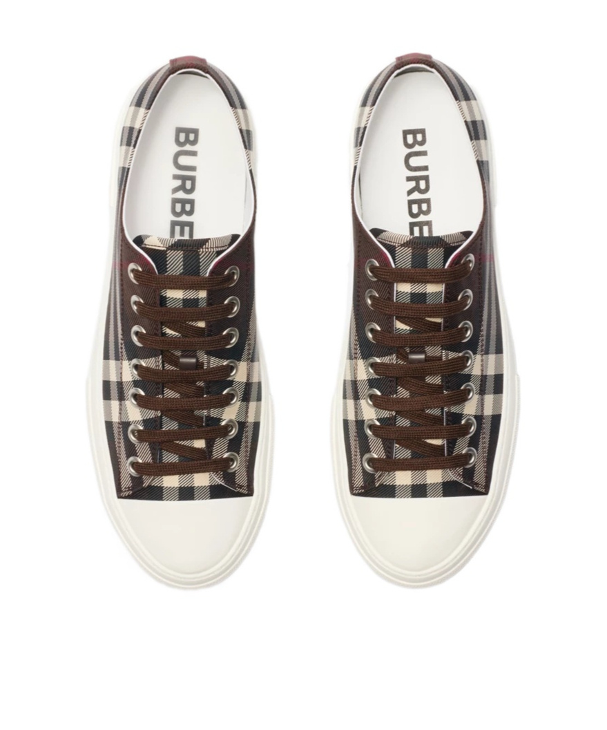 Burberry Check-pattern Lace-up Sneakers In Brown
