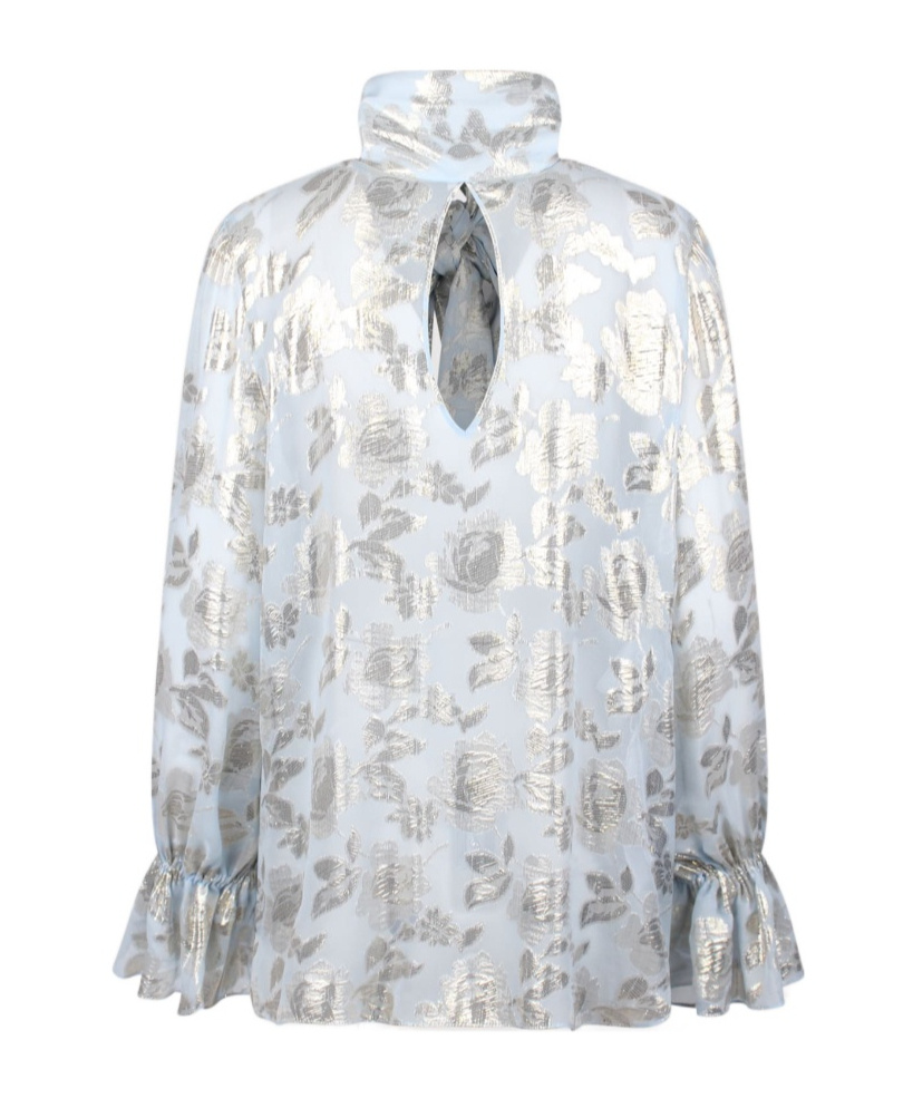 Nina Ricci Floral-embellished Cut-out Blouse In Blue