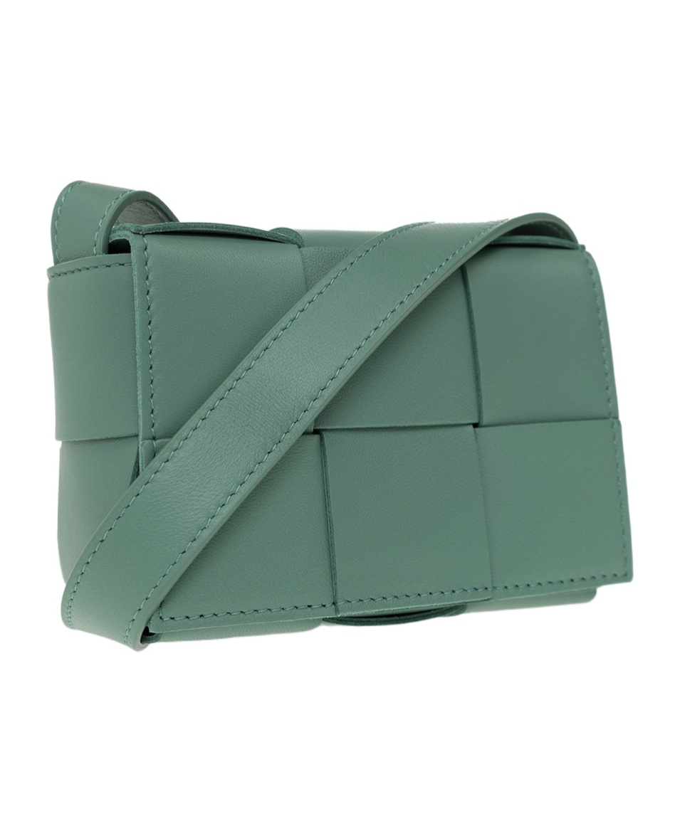 Bottega Veneta Mini Cassette Knitted Shoulder Bag In Green