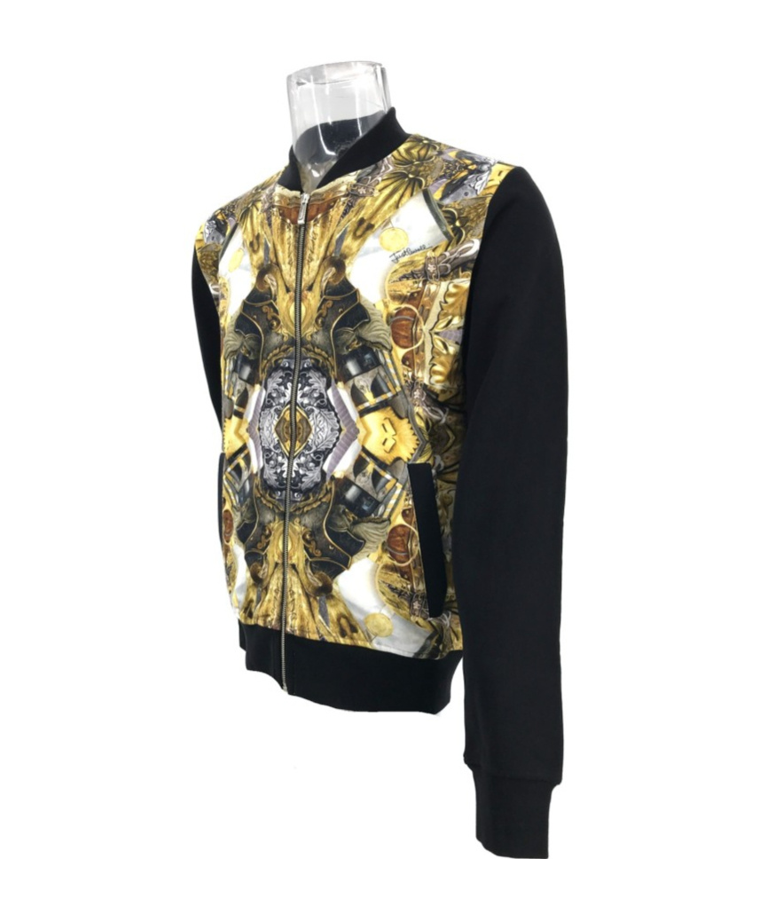 Just Cavalli Printed Long-sleeved Baseball Jacket In Black