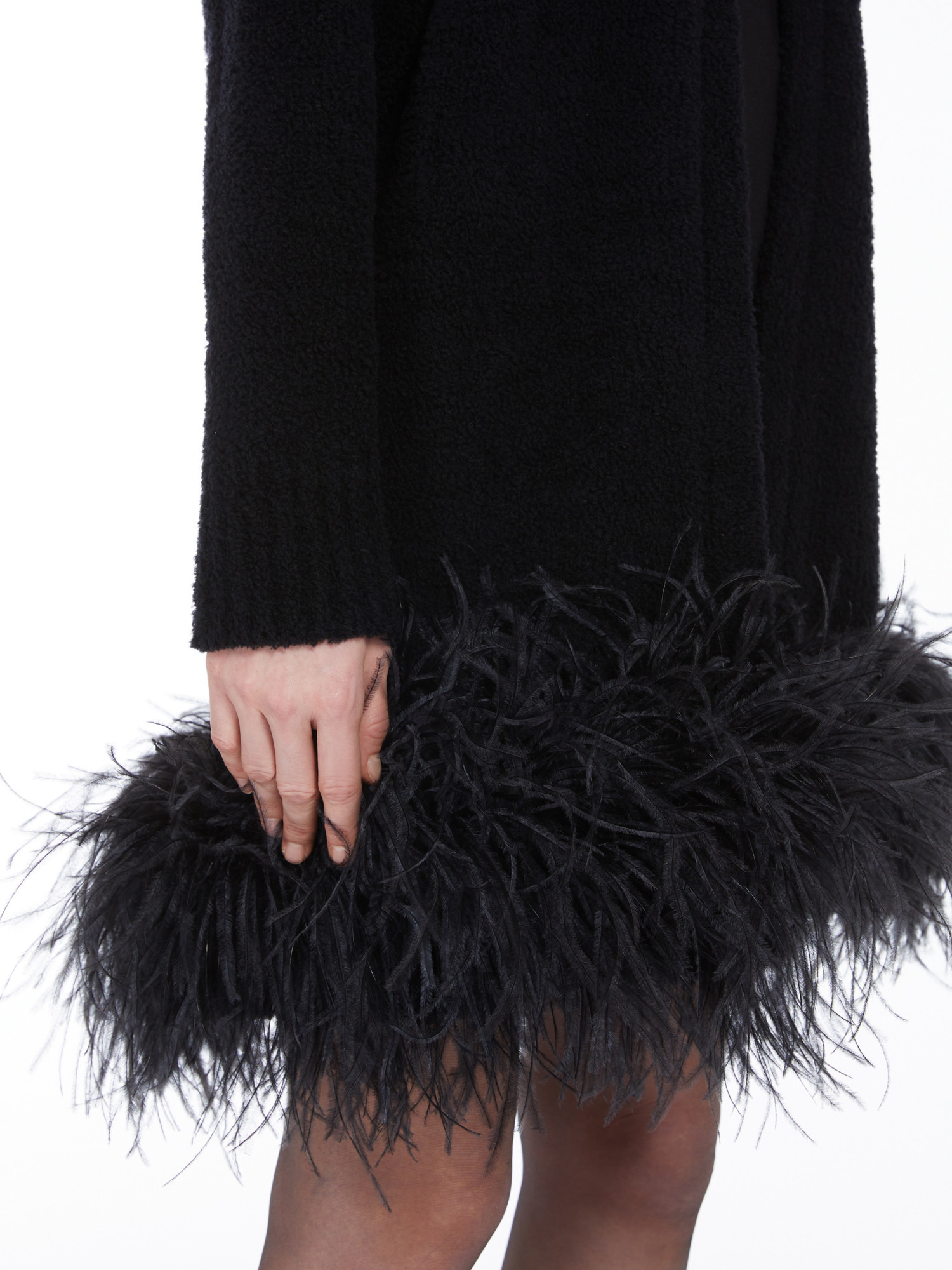 Shop Max Mara Studio Feather Detailed Open Front Cardigan In Black