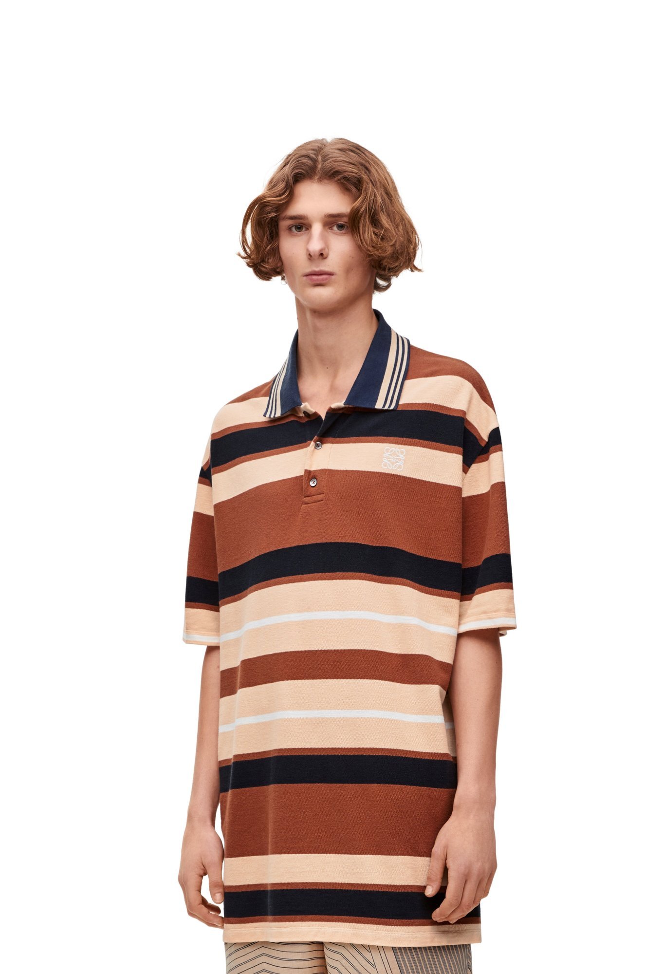 Loewe Oversized Fit Polo In Cotton And Linen With Stripes In Multi