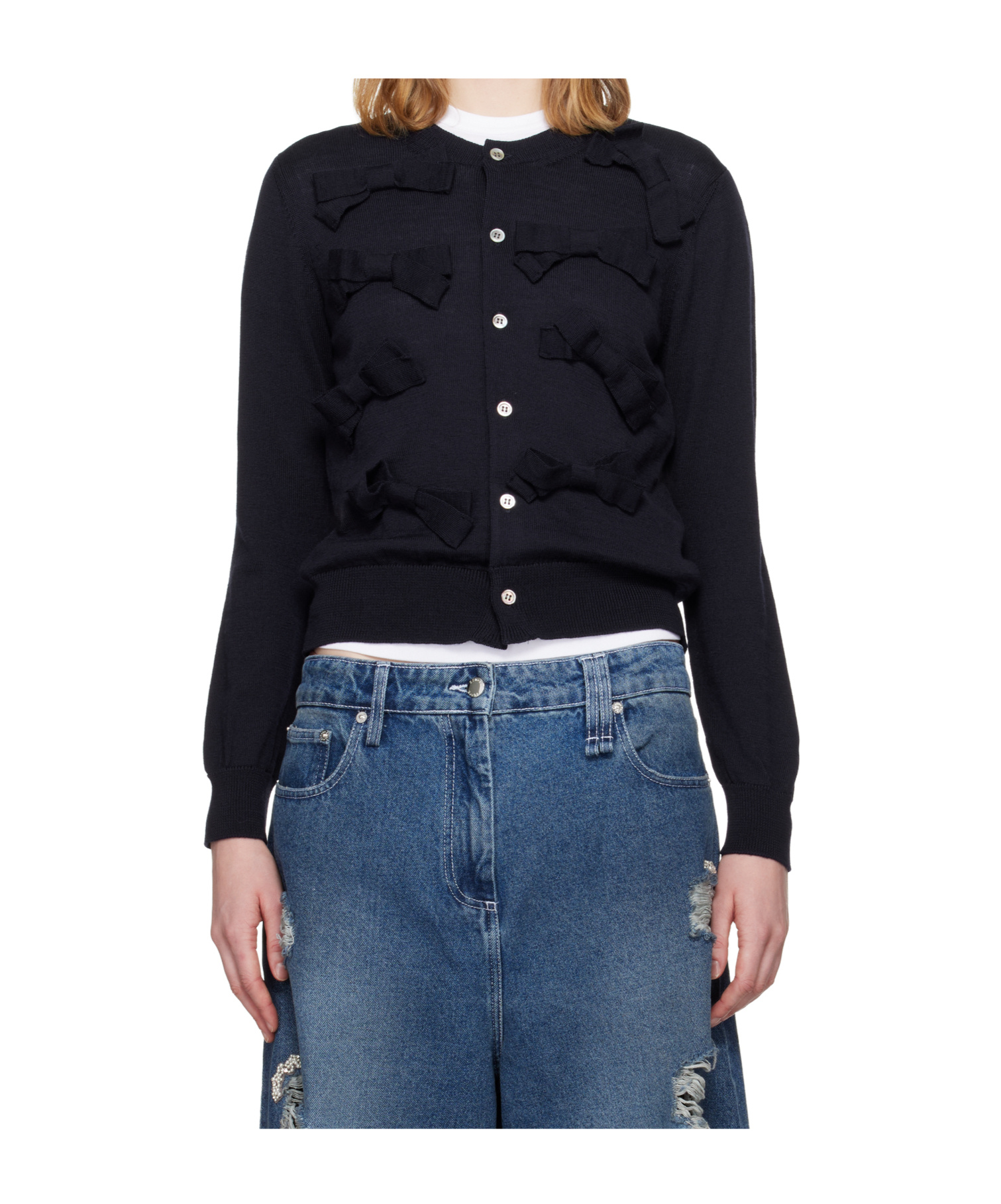 Comme Des Garçons Bow Cardigan In Blue