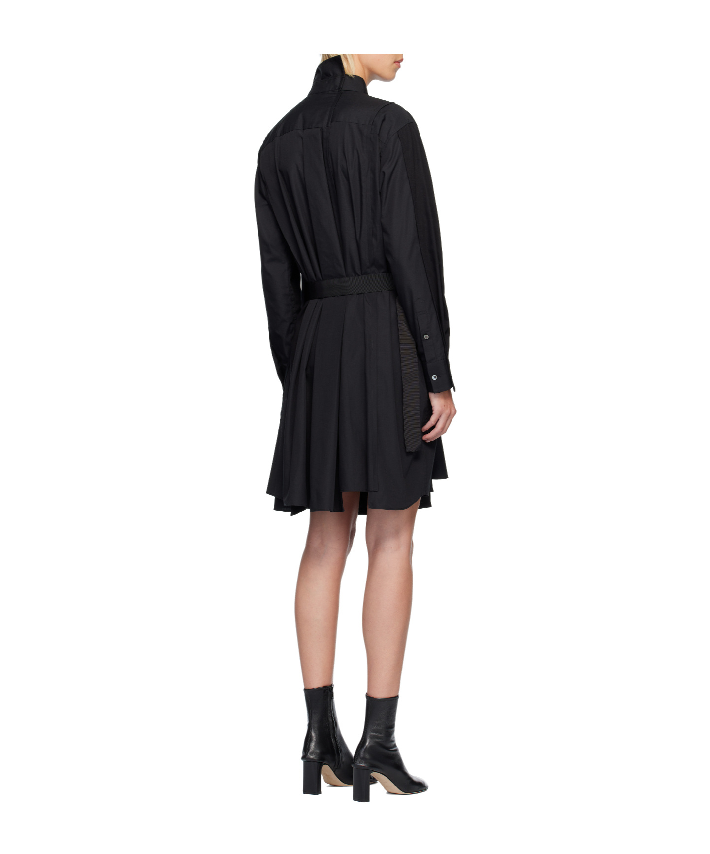Sacai Poplin Midi Dress In Black