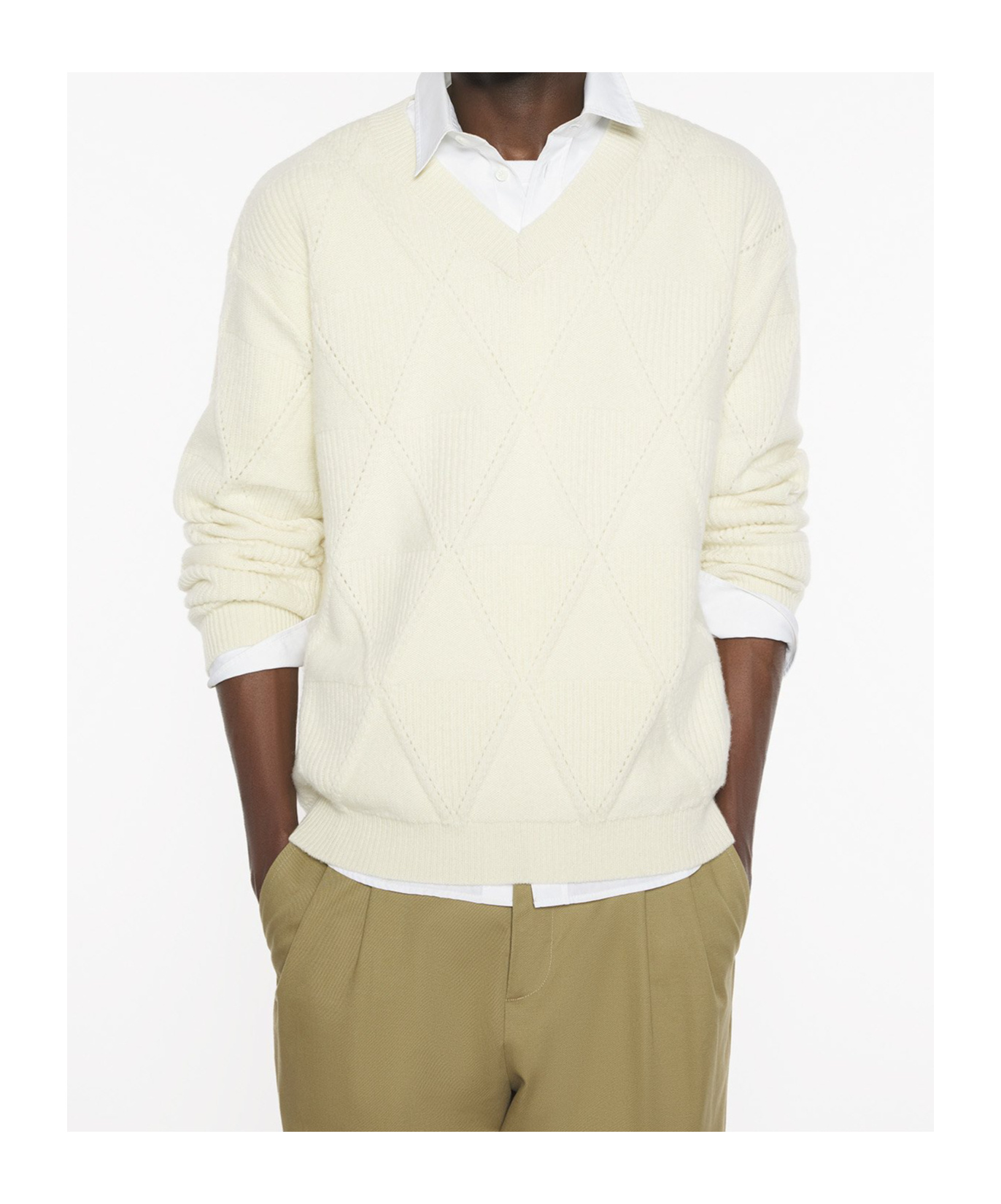 Maison Kitsuné Textured Wool Argyle Jumper In Neutral