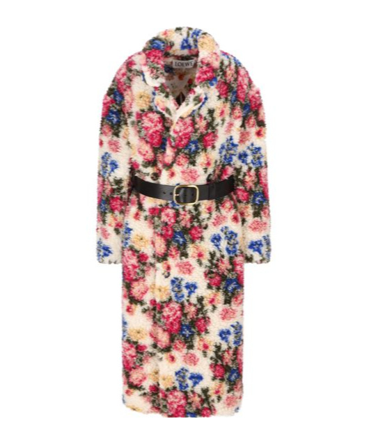 LOEWE LOEWE FLORAL JACQUARD BELTED COAT 