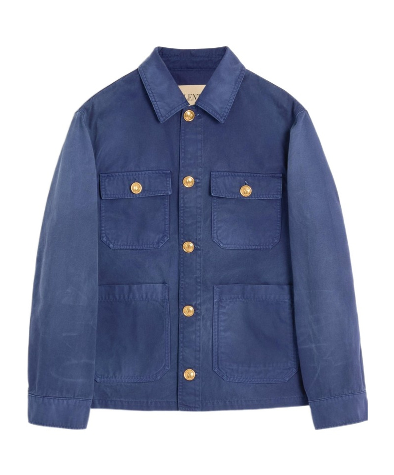 Valentino Gold-button Flap-pocket Jacket In Blue