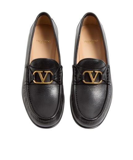 Valentino Logo Loafers In Black