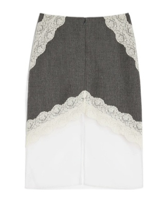 Jil Sander Asymmetric Lace Wool Skirt With Sheer Overlay In Gray