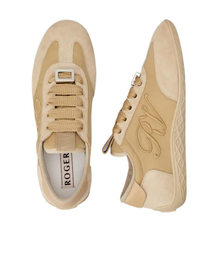 Roger Vivier Viv Low Leather-trimmed Satin Sneakers In Neutral