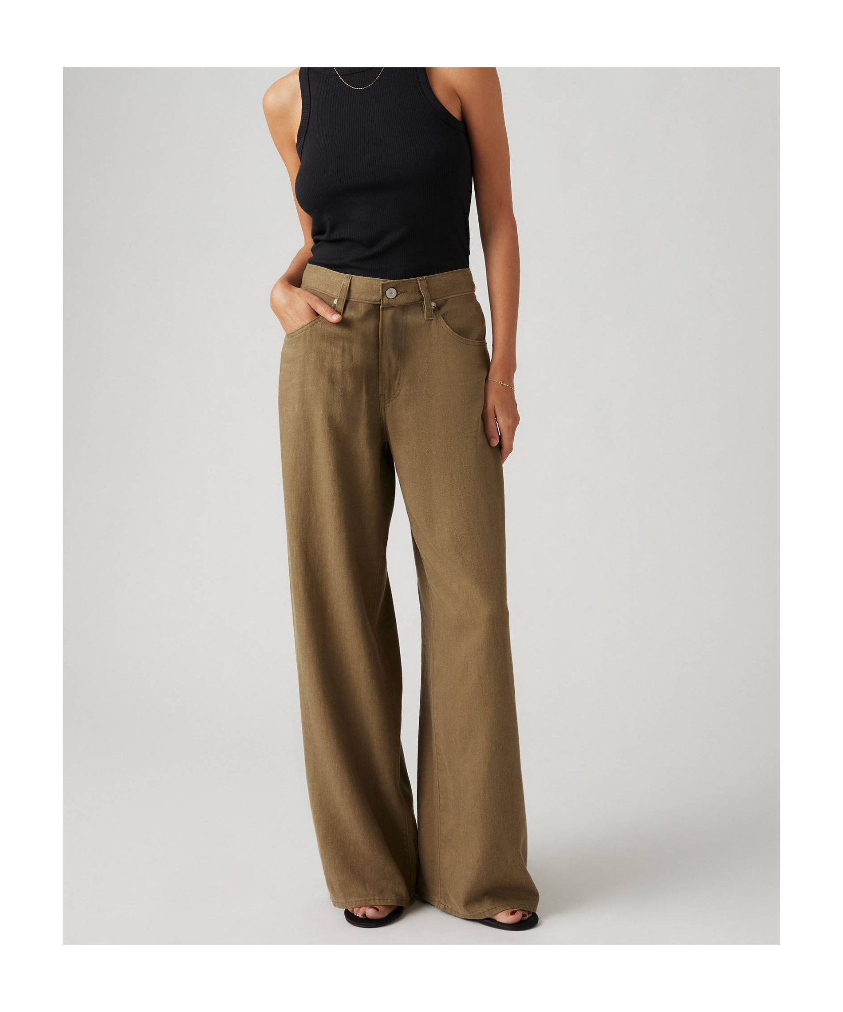 Levi's Xl Baggy Straight Linen Blend Women's Pants In Oat Linen-brown