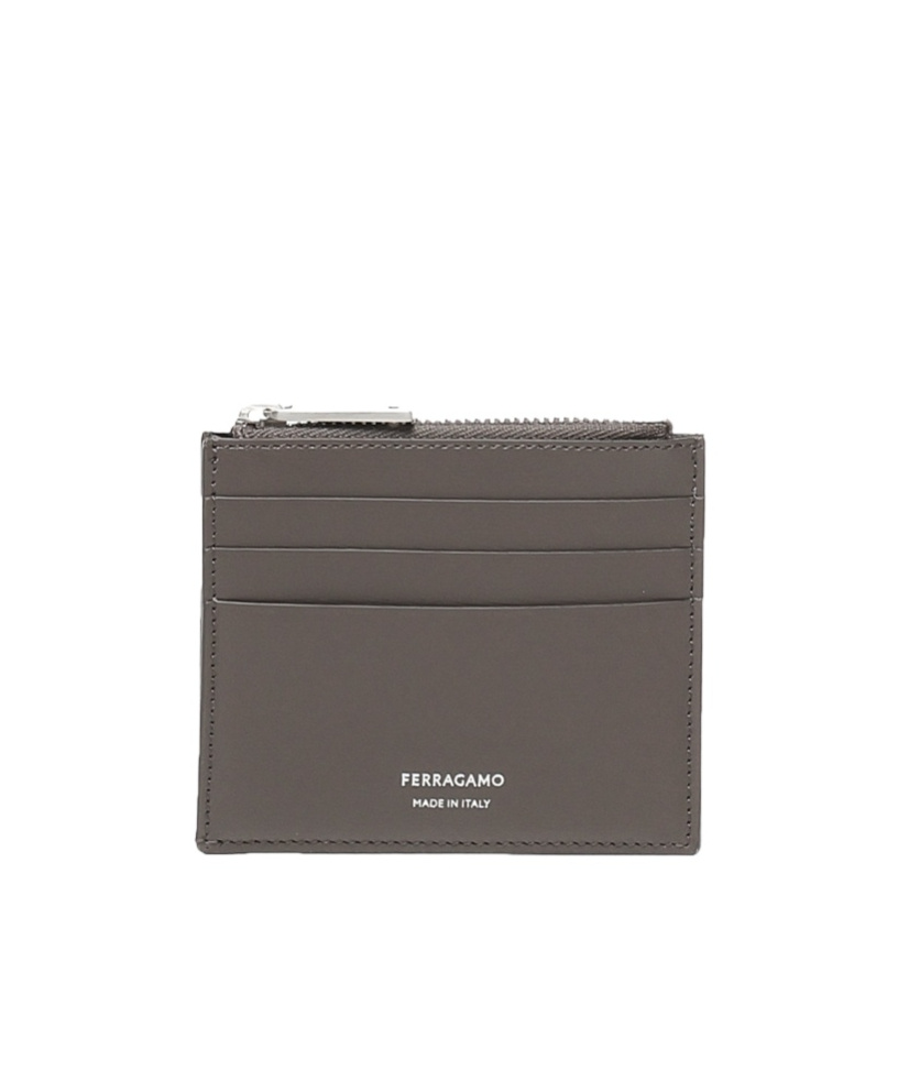 Ferragamo Logo Printed Zipped Cardholder In Gray