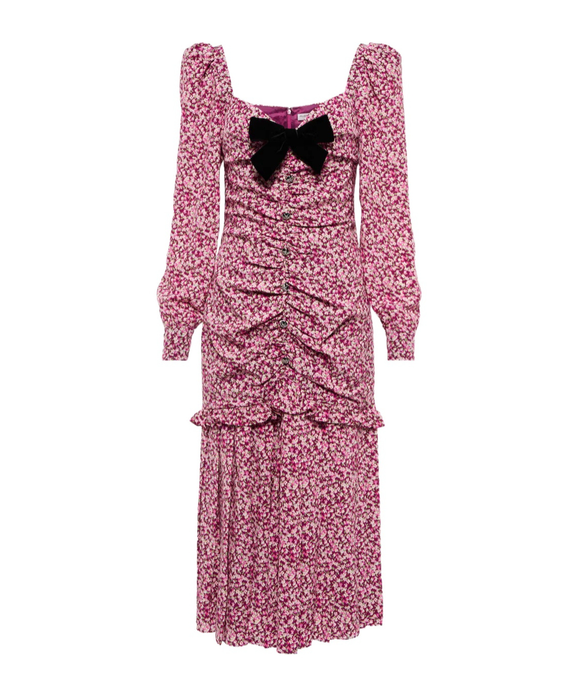 Alessandra Rich Floral Silk Midi Dress In Purple