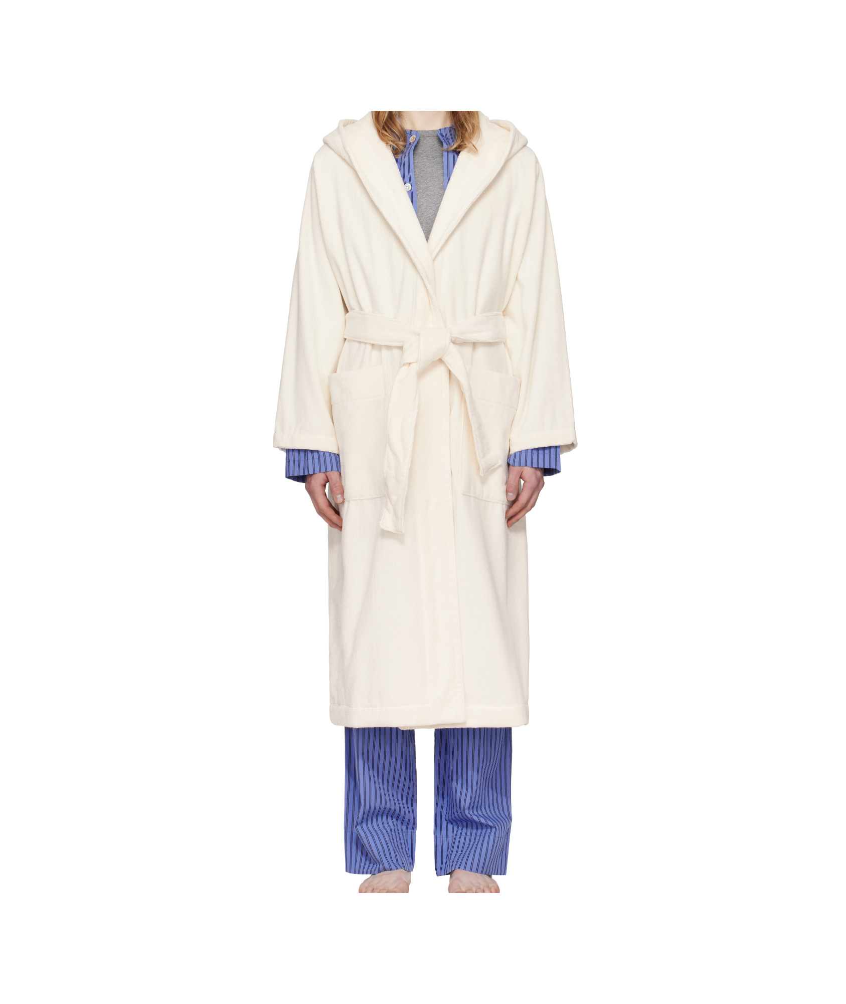 Tekla Off-white Terry Hooded Bathrobe In Neutral