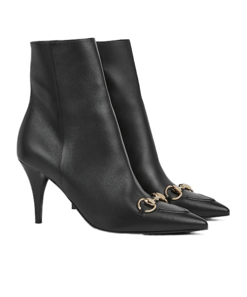Gucci Leather Ankle Boots With Horsepiece In Black