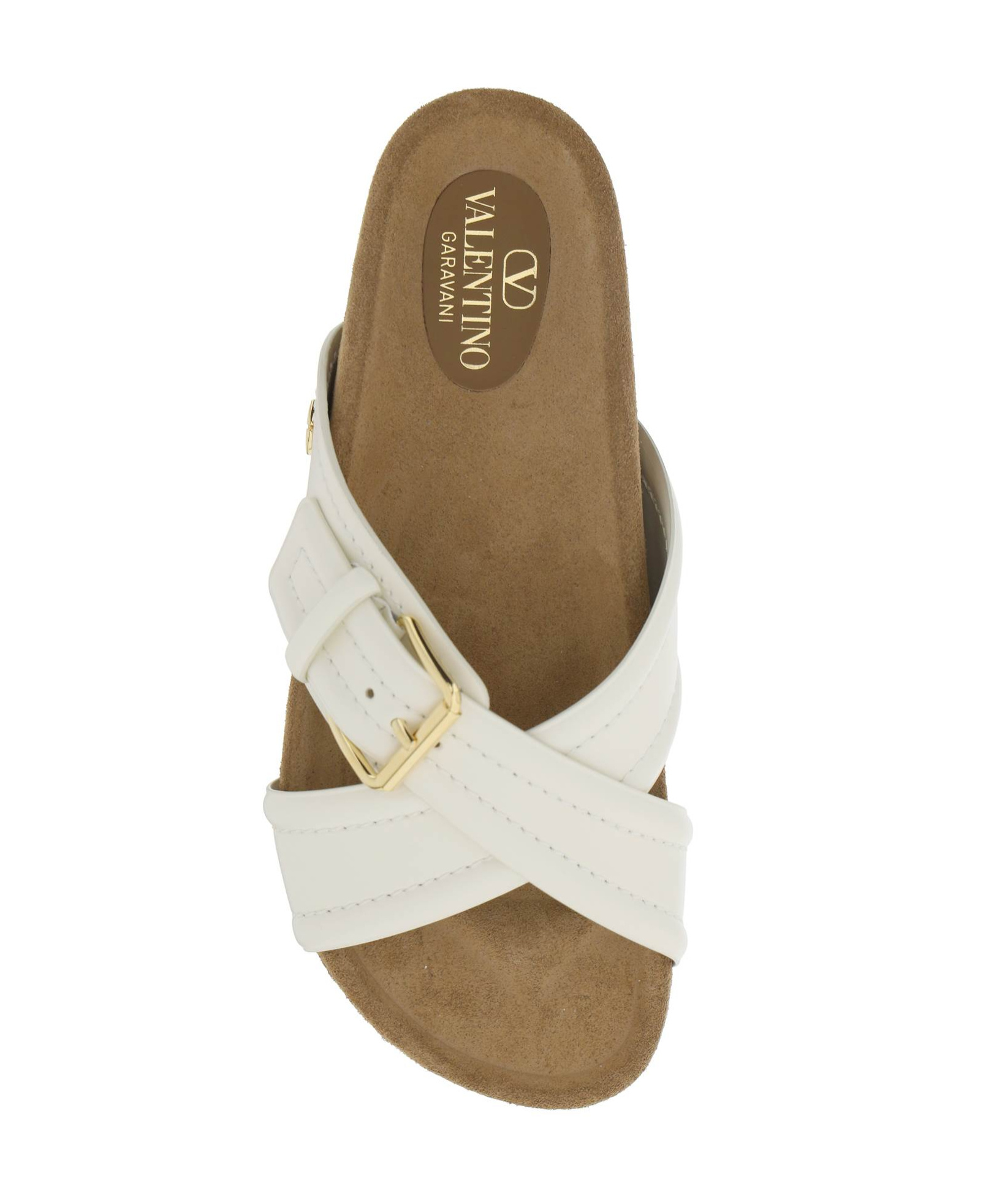 Valentino Velluto Leather Crisscross Buckle Sandals In White