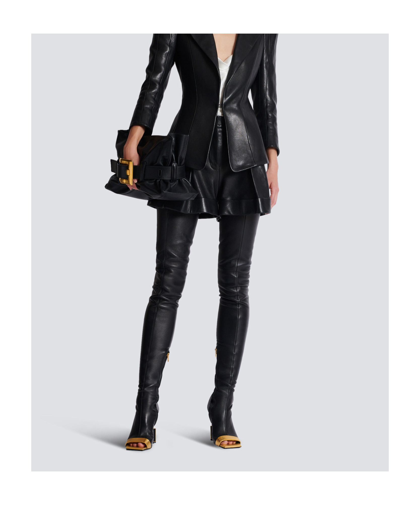 Balmain Lambskin Pleated Shorts In Black