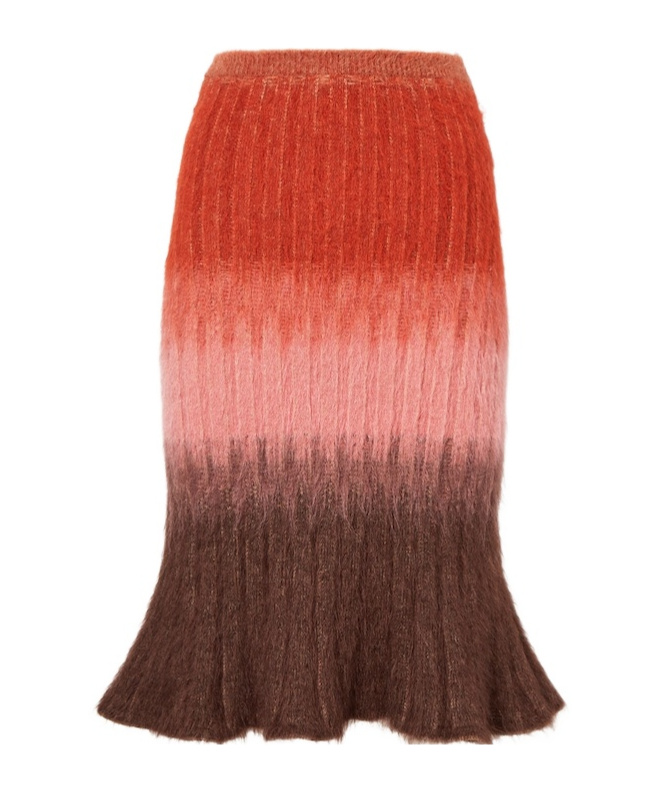 Fendi Gradient Mohair And Wool High-waisted Midi Skirt Clothing In Red