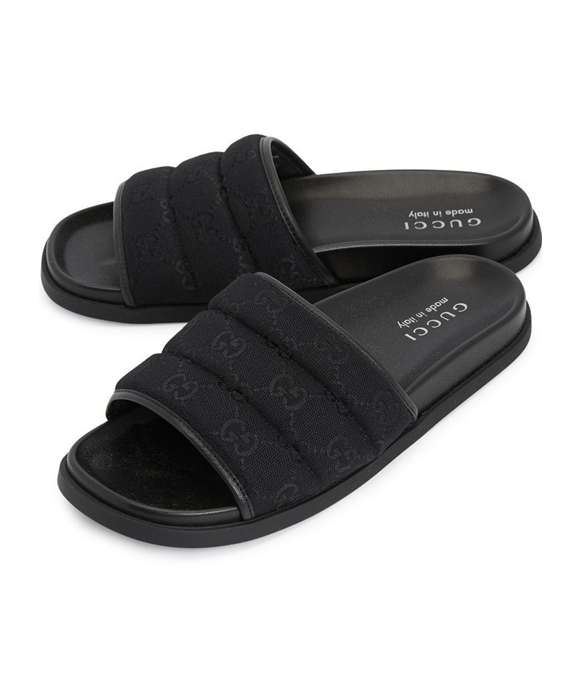 Gucci Gg-patterned Padded Slide Sandals In Black