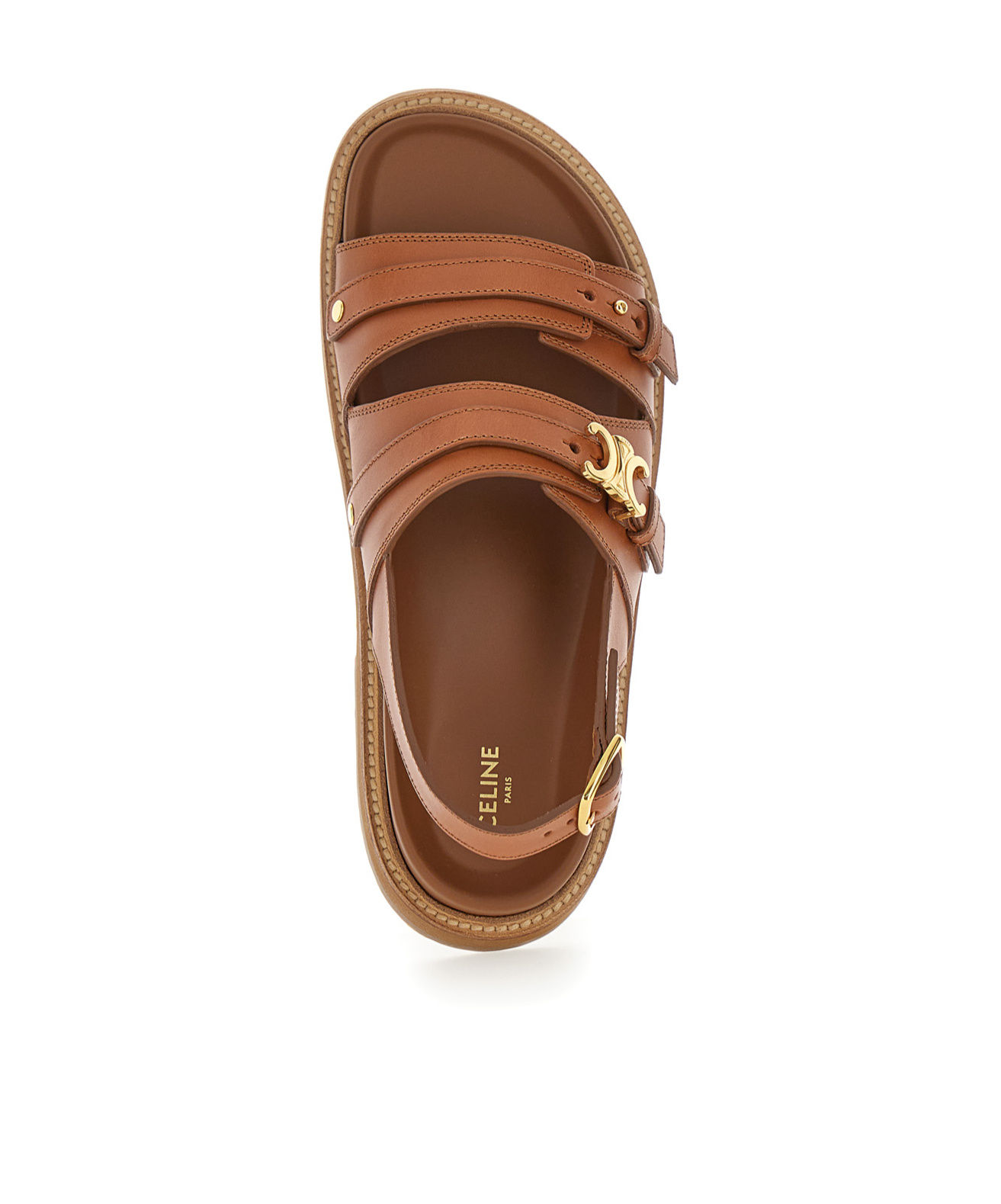 Celine Tippi Triomphe Calfskin Sandal In Brown
