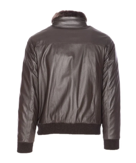 Moorer High Neck Jacket Fur Collar In Brown