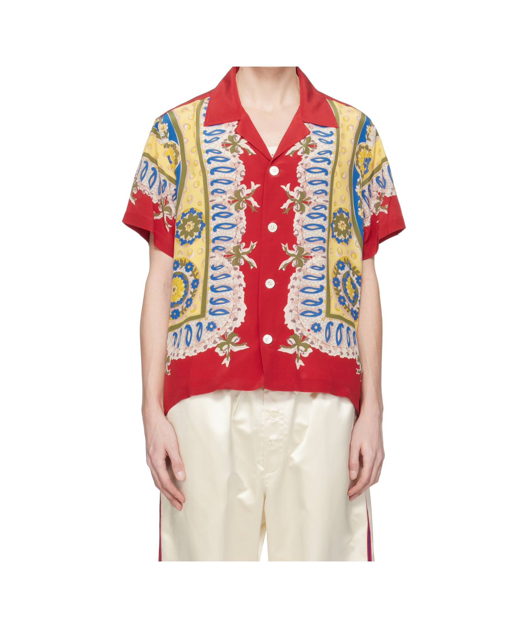 Bode Mens Bricolage Short-sleeve Silk Shirt In Multicolor