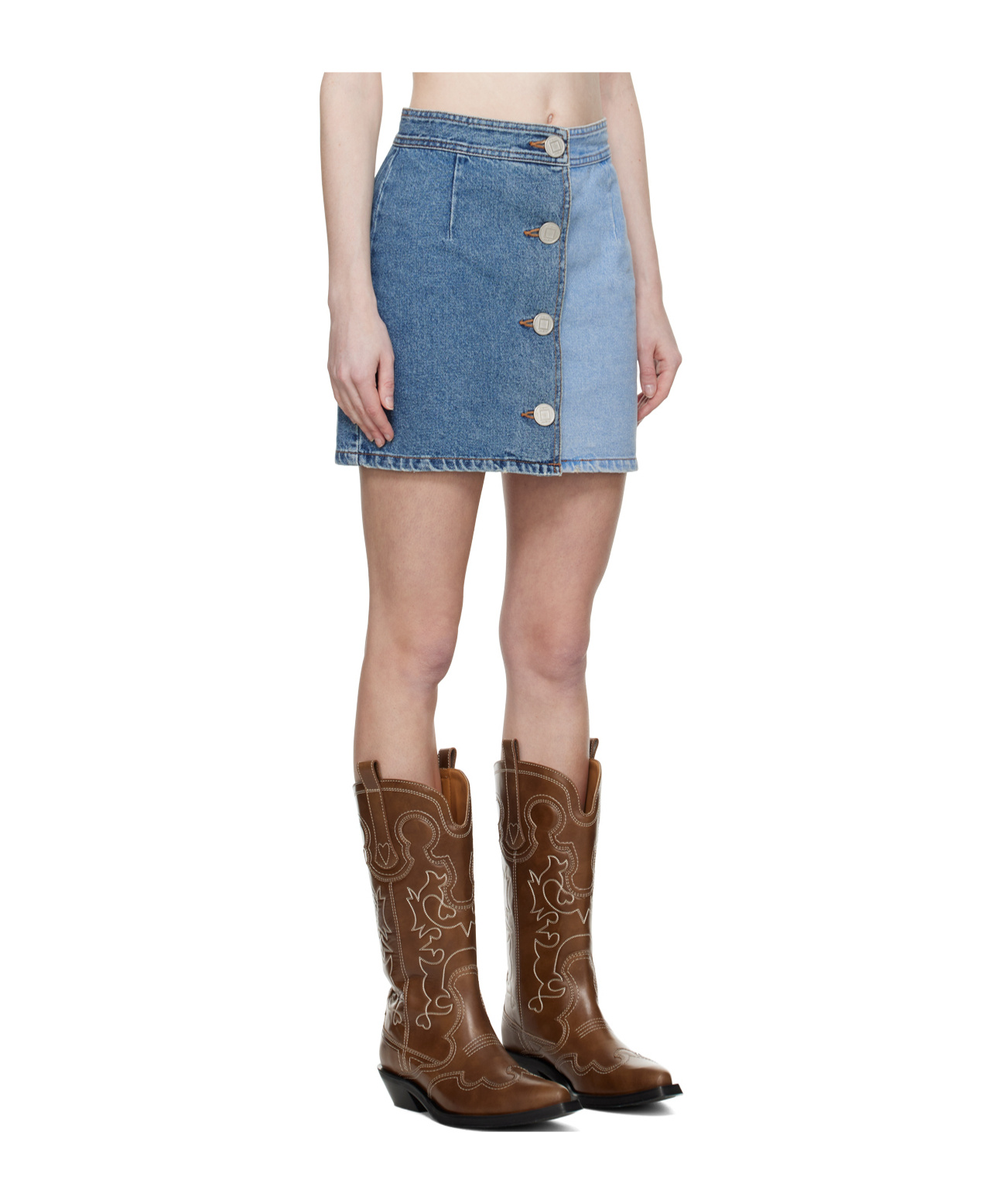 Kimhēkim Button-down Denim Skirt In Blue
