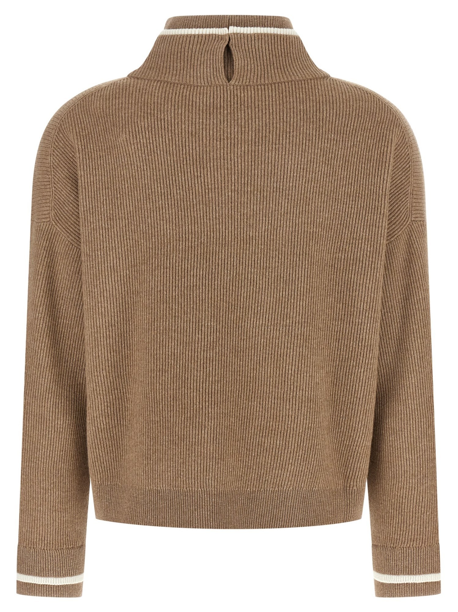 Brunello Cucinelli Ribbed Mock Neck Sweater With Contrast Trim In Multi
