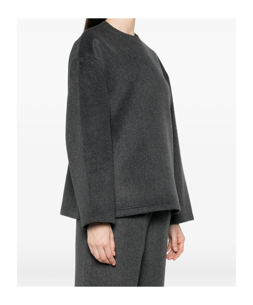 The Frankie Shop Crew Neck Long Sleeve Blouse In Gray